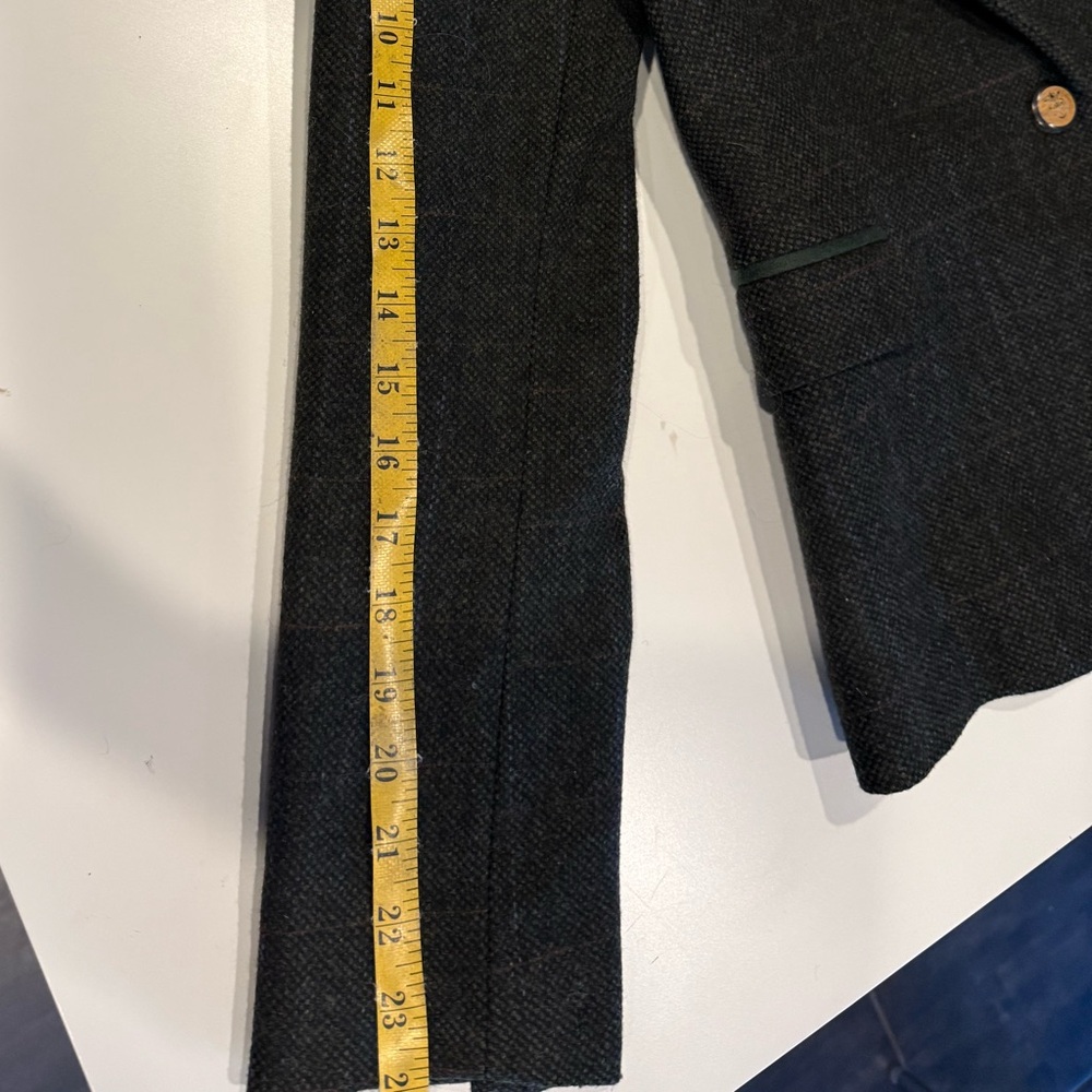 Zara Basic Dark Hunter Green Gray Tweed Plaid Lambswool Blazer- Size L - Picture 6 of 11